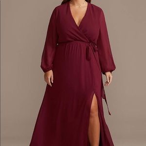 Long Sleeve Chiffon Faux-Wrap Dress